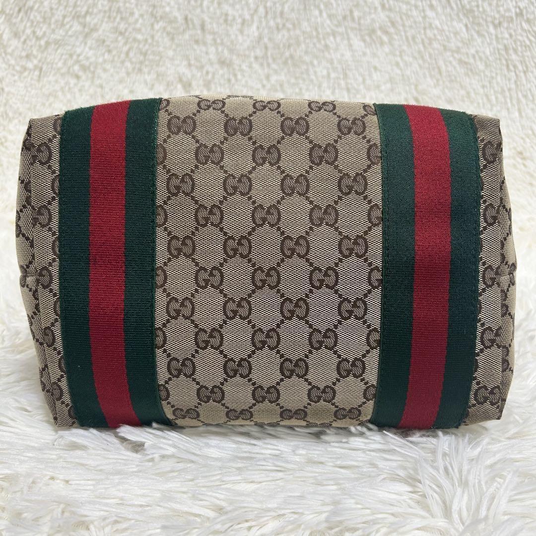 GUCCI Hand Bag Tote Purse Sherry Line GG Canvas Beige Brown Authentic