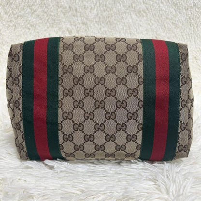 GUCCI Hand Bag Tote Purse Sherry Line GG Canvas Beige Brown Authentic