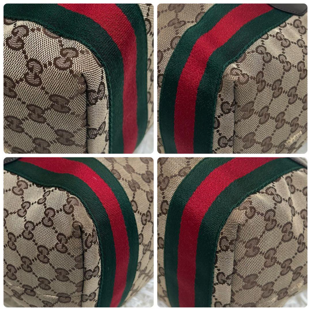 GUCCI Hand Bag Tote Purse Sherry Line GG Canvas Beige Brown Authentic
