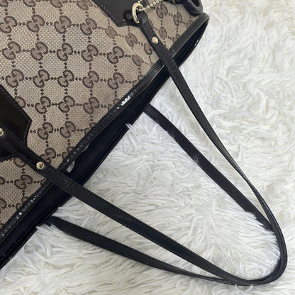 GUCCI Hand Bag Tote Purse Sherry Line GG Canvas Beige Brown Authentic
