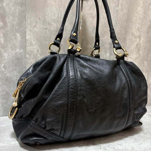 GUCCI Boston Bag Hand Tote Purse Leather Black Authentic