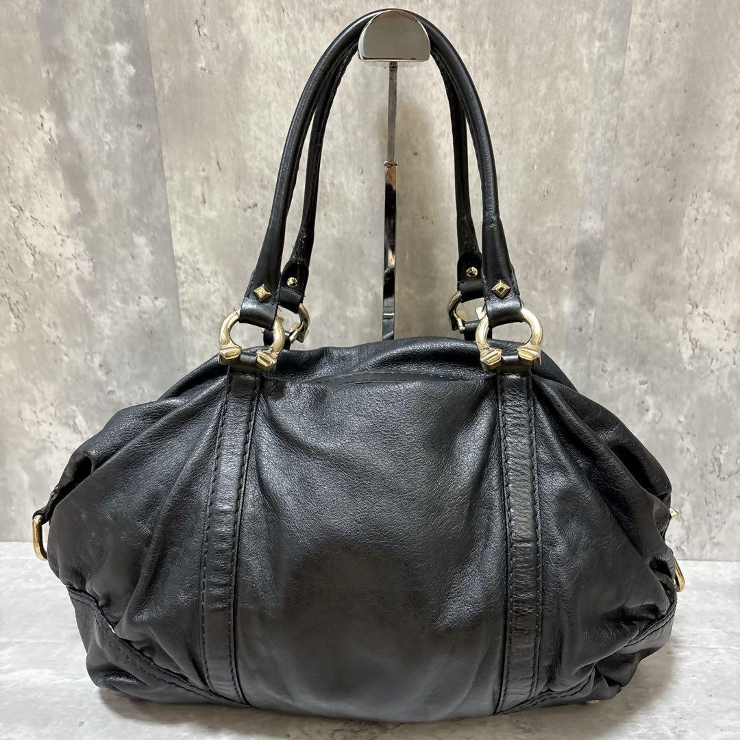 GUCCI Boston Bag Hand Tote Purse Leather Black Authentic