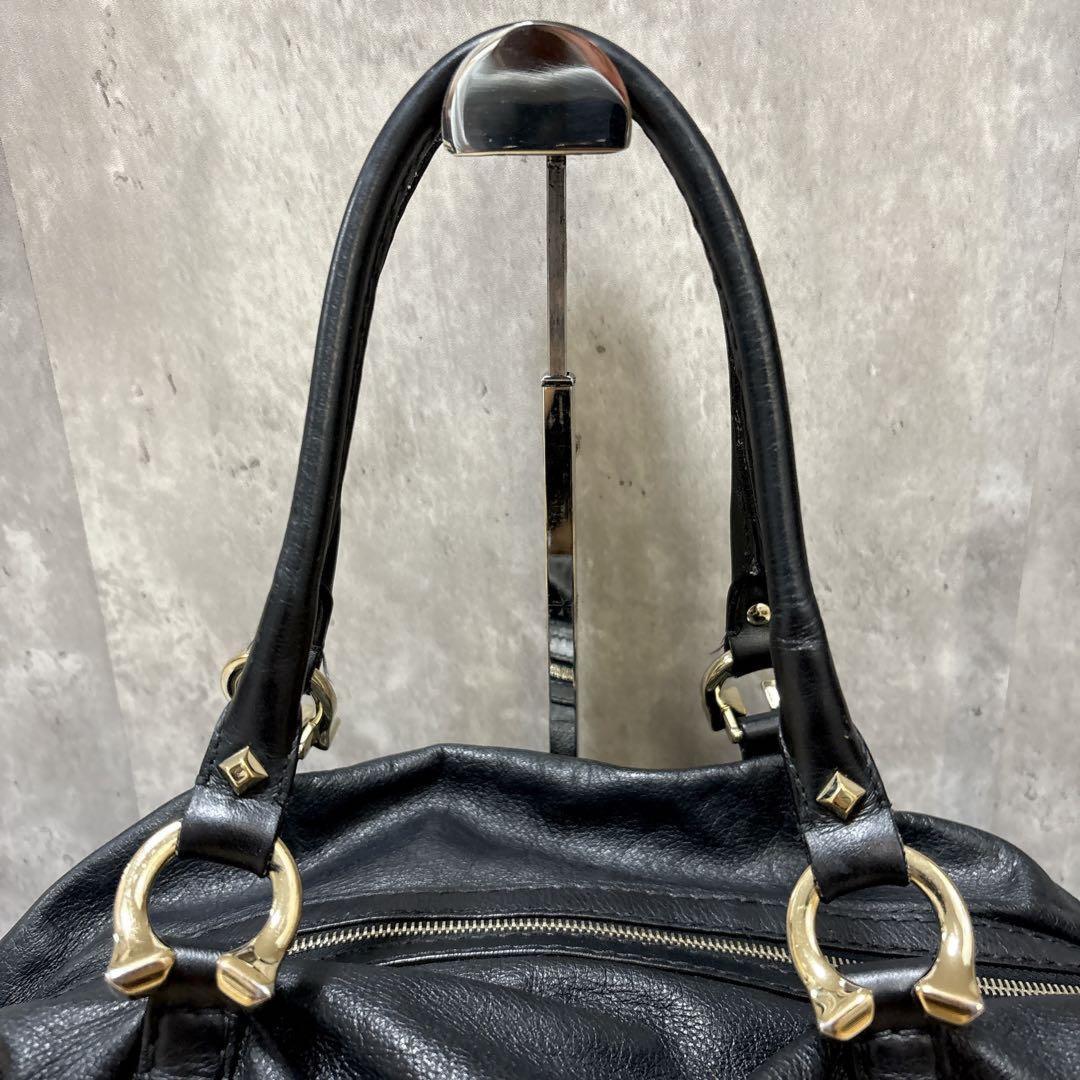 GUCCI Boston Bag Hand Tote Purse Leather Black Authentic