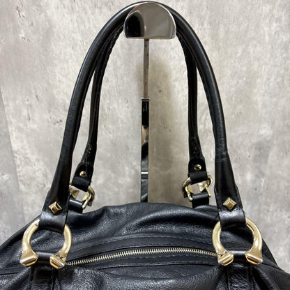 GUCCI Boston Bag Hand Tote Purse Leather Black Authentic
