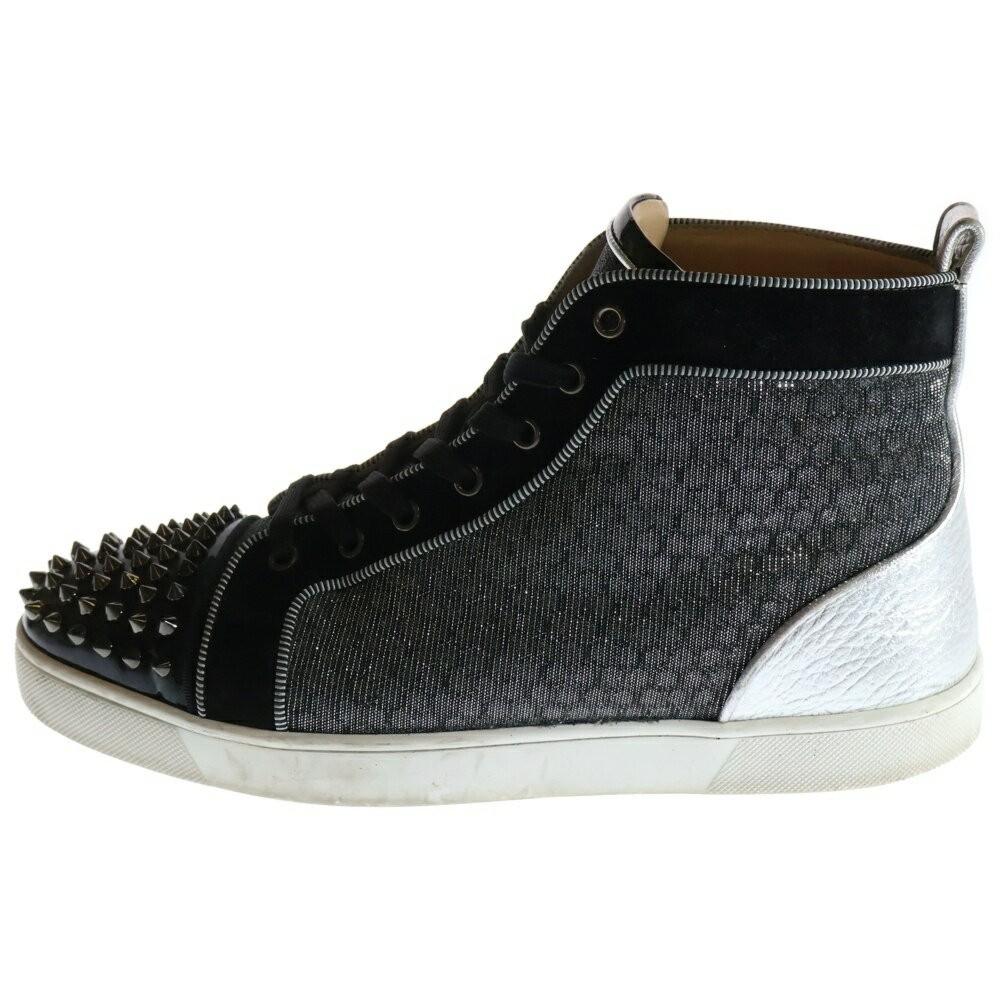 Christian Louboutin Sneakers Shoes High-cut Studs EU 43.5 US 10.5 Black Silver