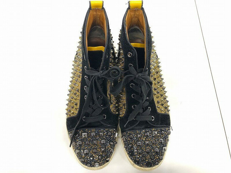 Christian Louboutin Sneakers Shoes High-cut Studs EU 44 US 11 Yellow Authentic