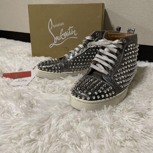 Christian Louboutin Sneakers Shoes High-cut Studs EU 41.5 US 8.5 Silver Auth