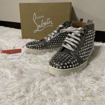 Christian Louboutin Sneakers Shoes High-cut Studs EU 41.5 US 8.5 Silver Auth