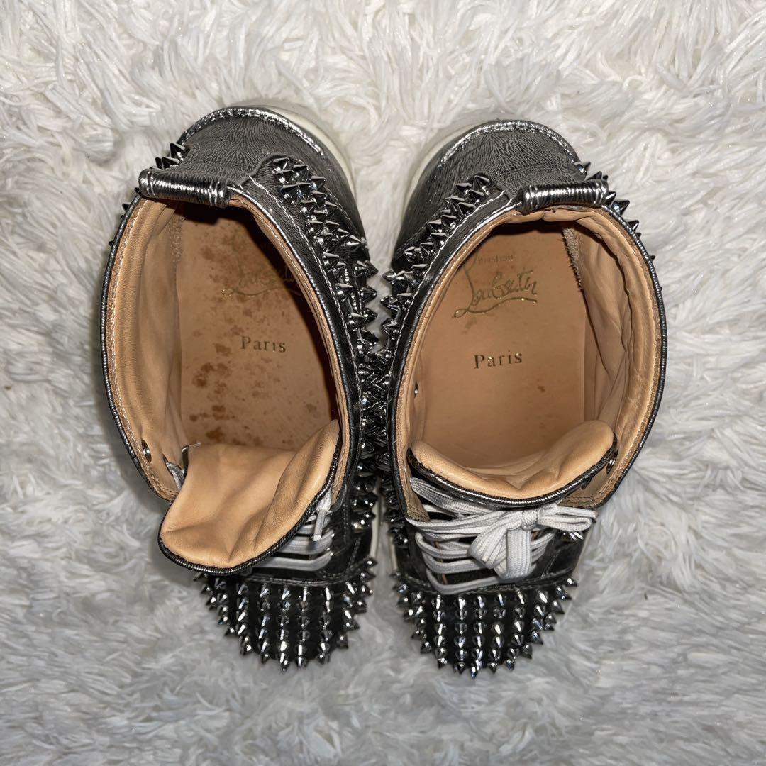 Christian Louboutin Sneakers Shoes High-cut Studs EU 41.5 US 8.5 Silver Auth