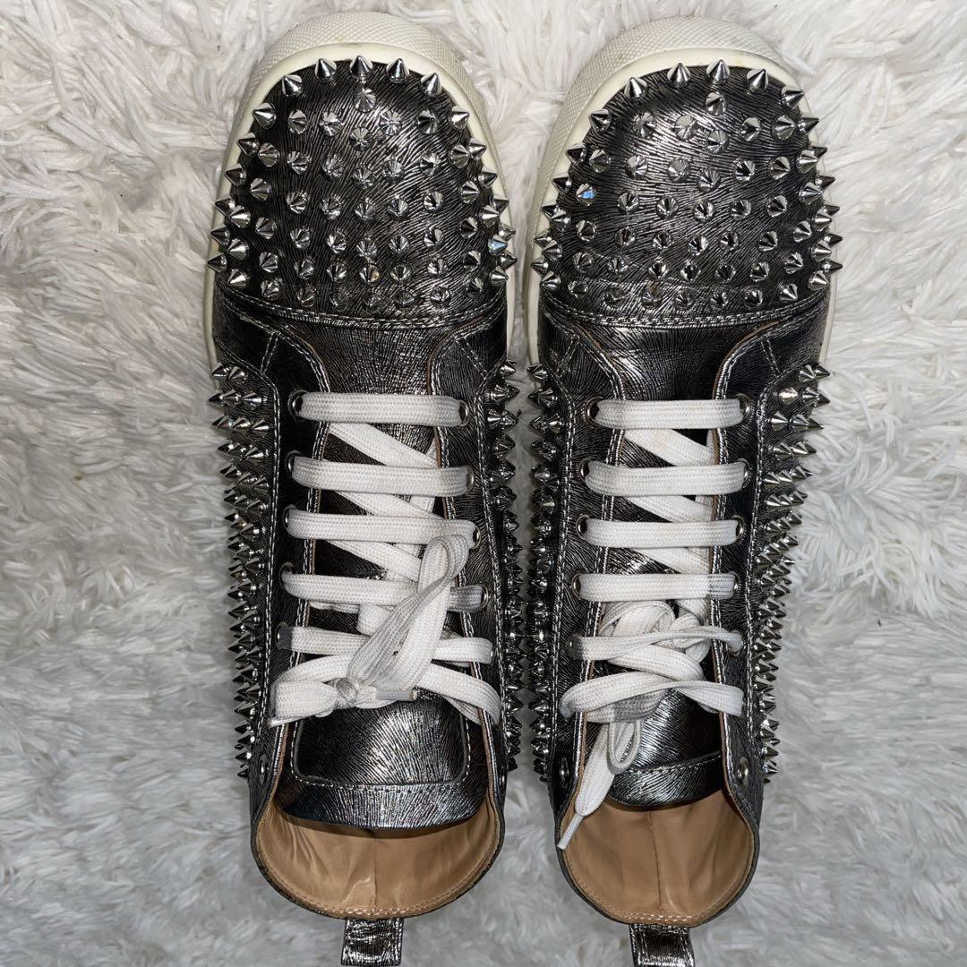 Christian Louboutin Sneakers Shoes High-cut Studs EU 41.5 US 8.5 Silver Auth
