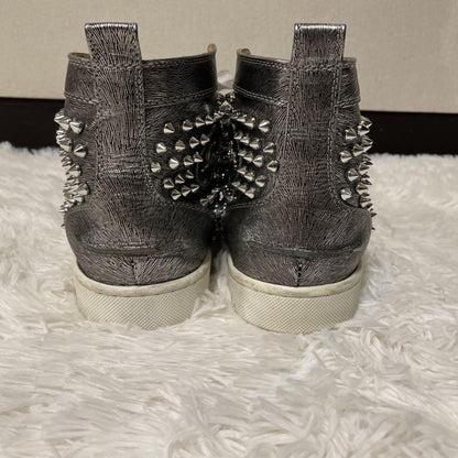 Christian Louboutin Sneakers Shoes High-cut Studs EU 41.5 US 8.5 Silver Auth