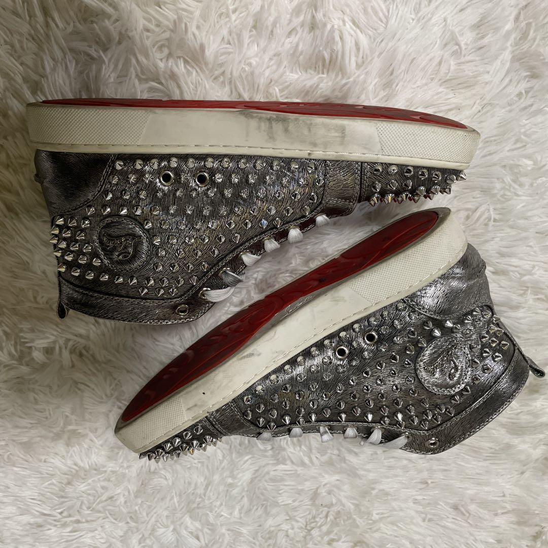Christian Louboutin Sneakers Shoes High-cut Studs EU 41.5 US 8.5 Silver Auth