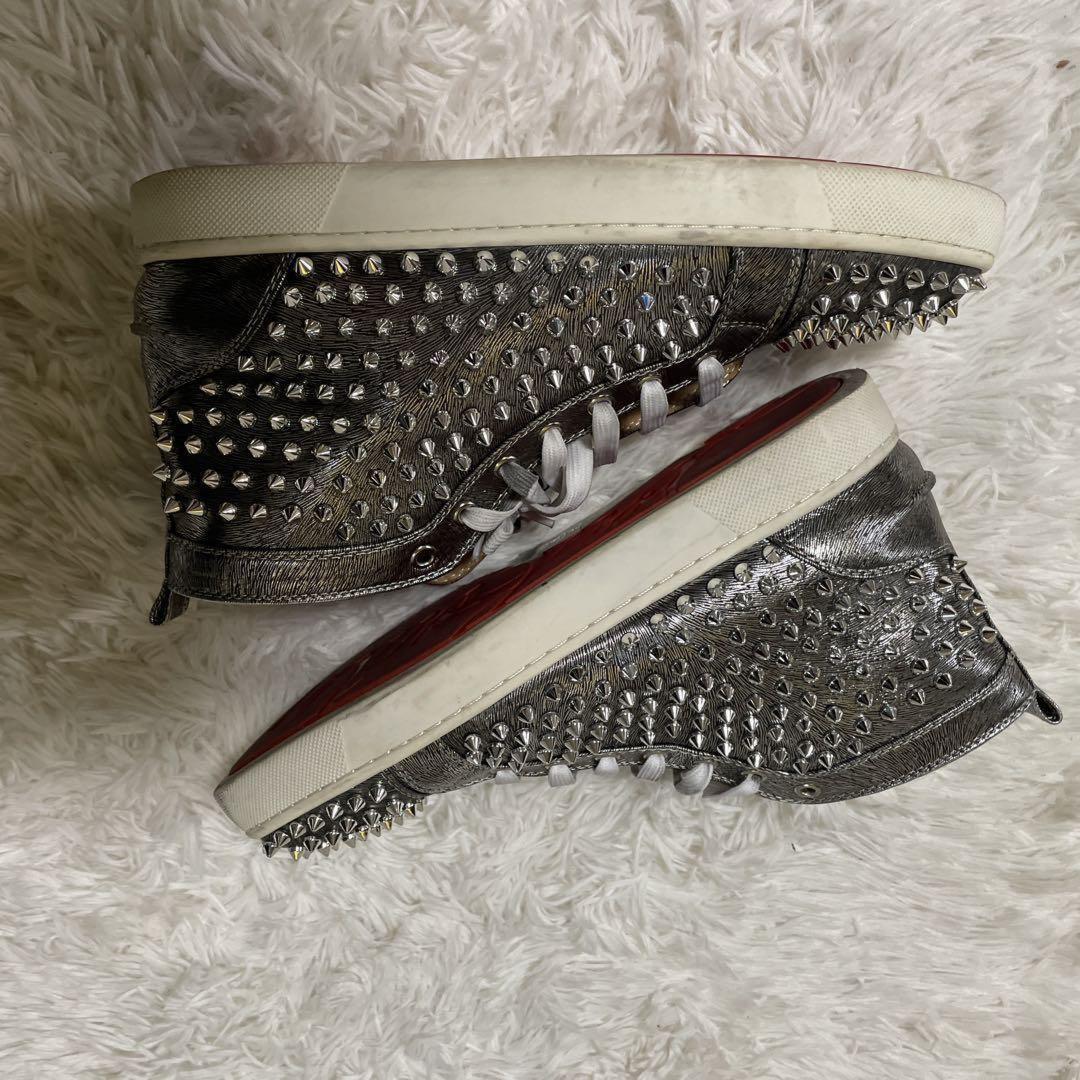 Christian Louboutin Sneakers Shoes High-cut Studs EU 41.5 US 8.5 Silver Auth