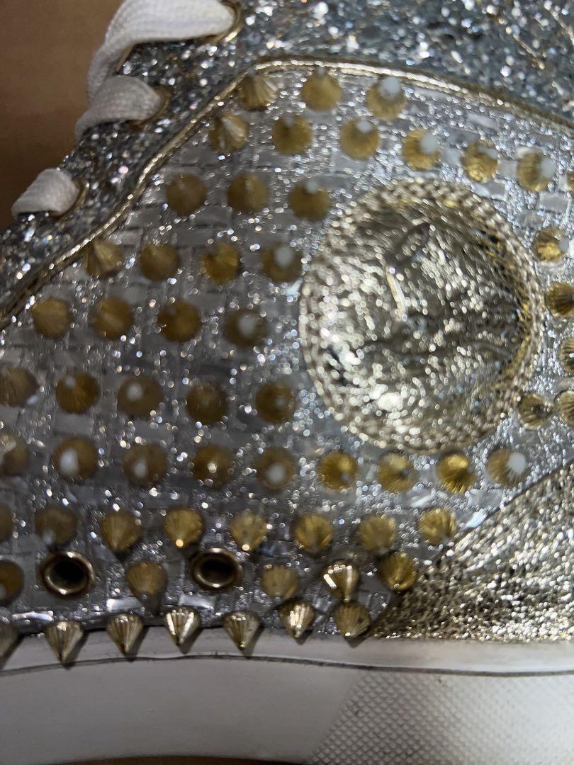 Christian Louboutin Sneakers Shoes High-cut Studs EU 42.5 US 9.5 Silver Gold
