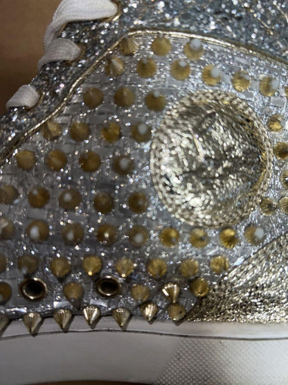 Christian Louboutin Sneakers Shoes High-cut Studs EU 42.5 US 9.5 Silver Gold