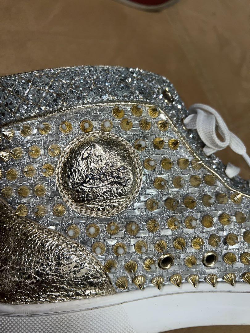 Christian Louboutin Sneakers Shoes High-cut Studs EU 42.5 US 9.5 Silver Gold