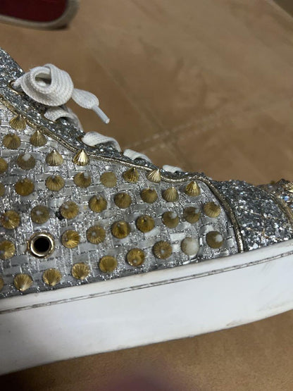 Christian Louboutin Sneakers Shoes High-cut Studs EU 42.5 US 9.5 Silver Gold