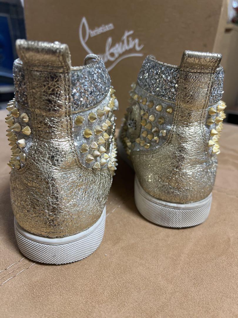 Christian Louboutin Sneakers Shoes High-cut Studs EU 42.5 US 9.5 Silver Gold