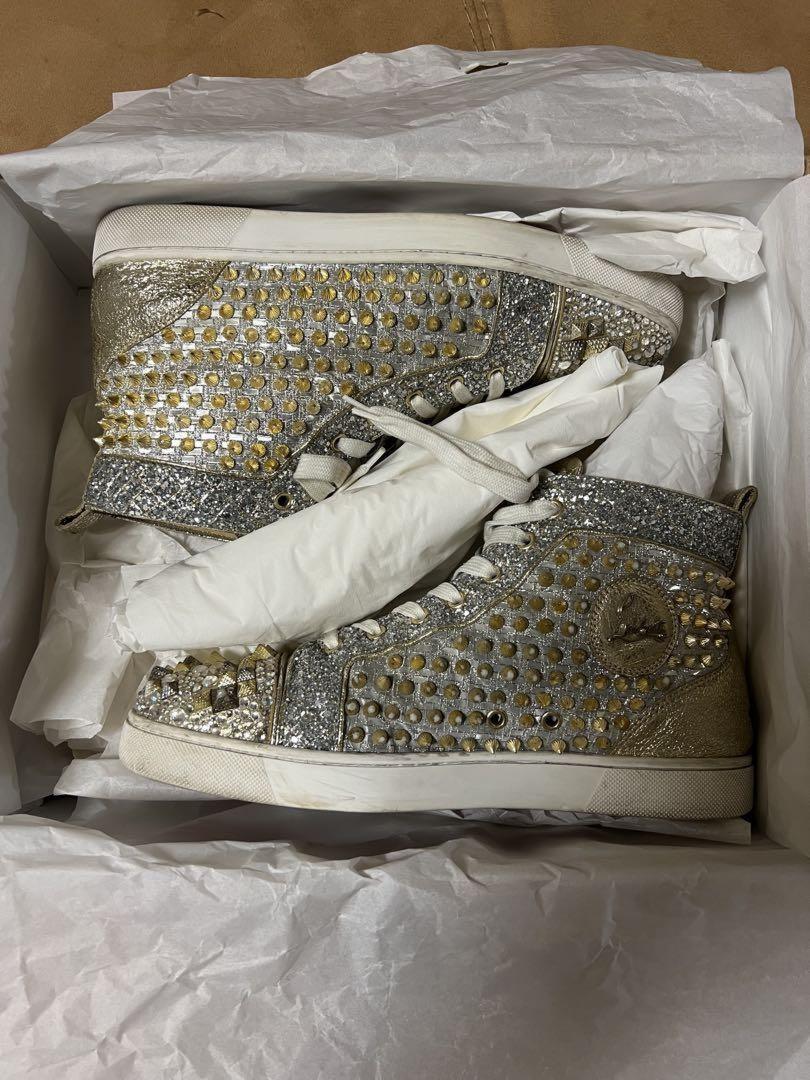 Christian Louboutin Sneakers Shoes High-cut Studs EU 42.5 US 9.5 Silver Gold