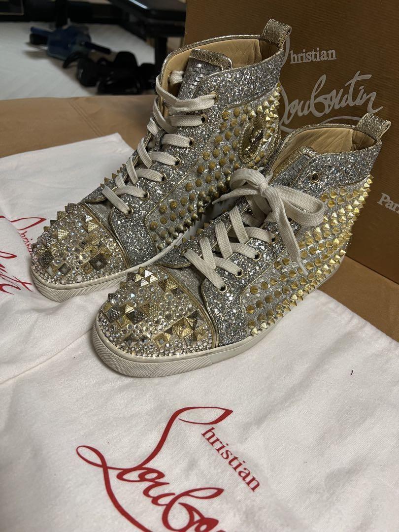 Christian Louboutin Sneakers Shoes High-cut Studs EU 42.5 US 9.5 Silver Gold