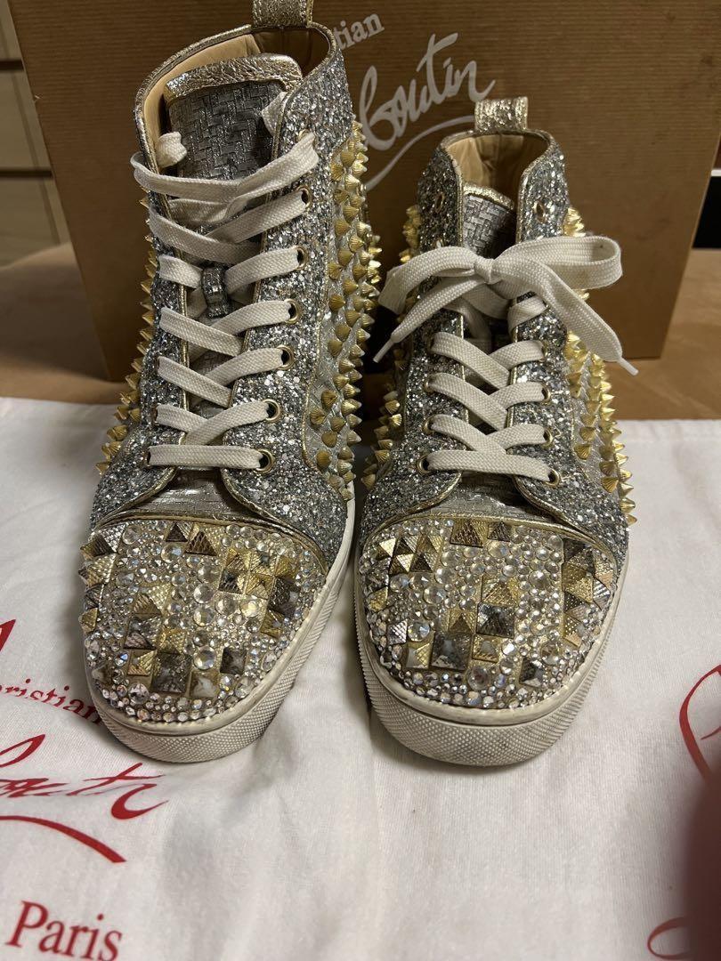 Christian Louboutin Sneakers Shoes High-cut Studs EU 42.5 US 9.5 Silver Gold