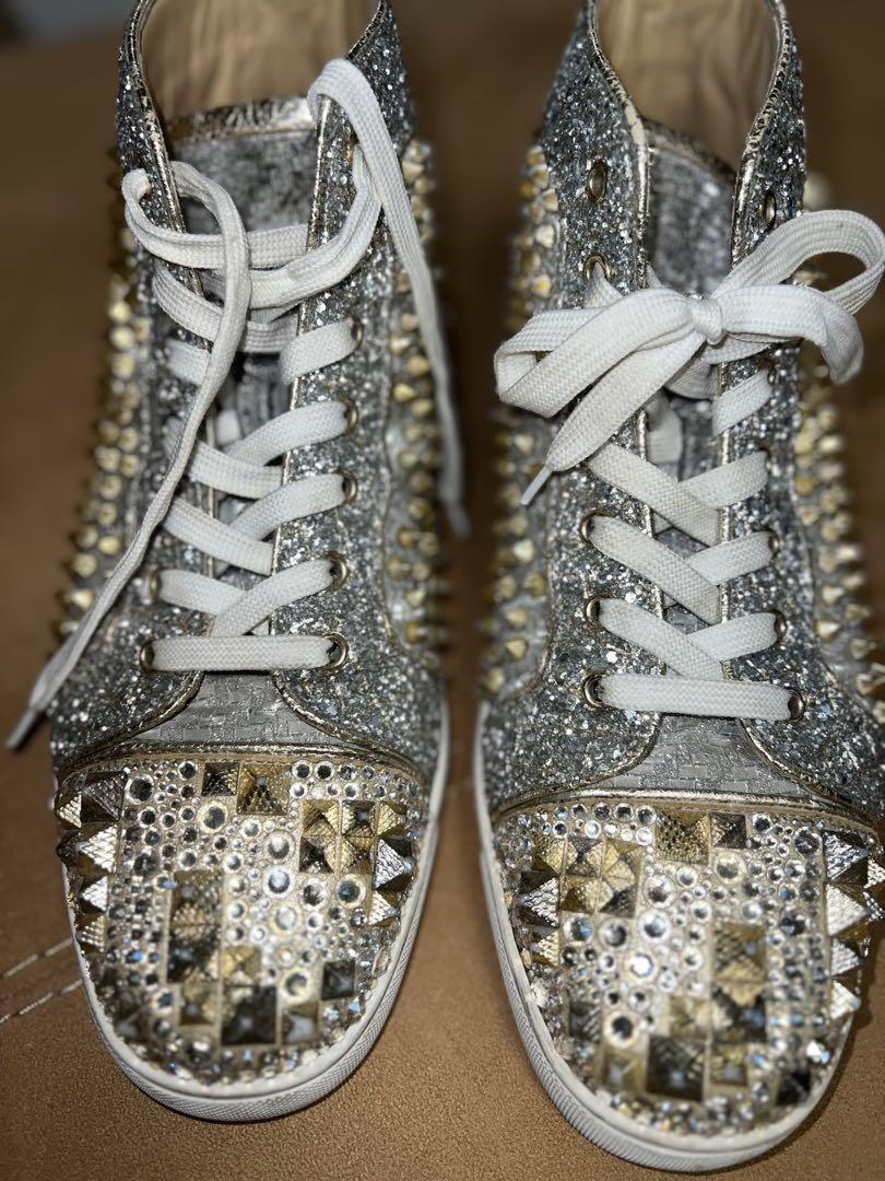 Christian Louboutin Sneakers Shoes High-cut Studs EU 42.5 US 9.5 Silver Gold