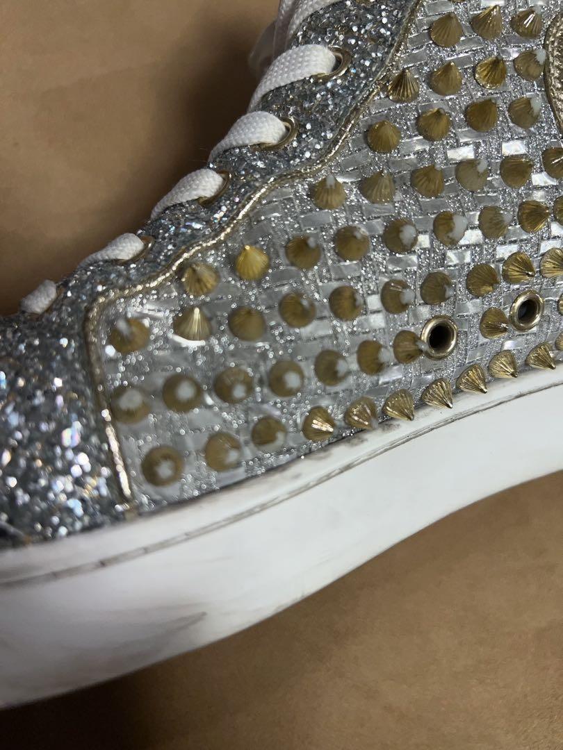 Christian Louboutin Sneakers Shoes High-cut Studs EU 42.5 US 9.5 Silver Gold