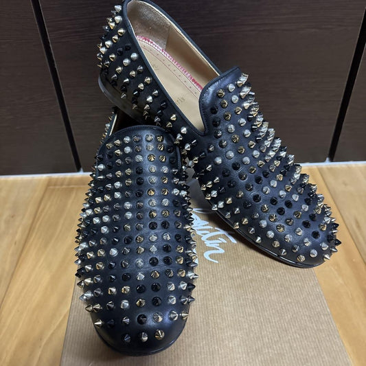 Christian Louboutin Loafers Shoes Studs EU 42.5 US 9.5 Leather Black Authentic