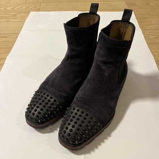 Christian Louboutin Short Boots Shoes Studs EU 41.0 US 8.0 Suede Black Authentic