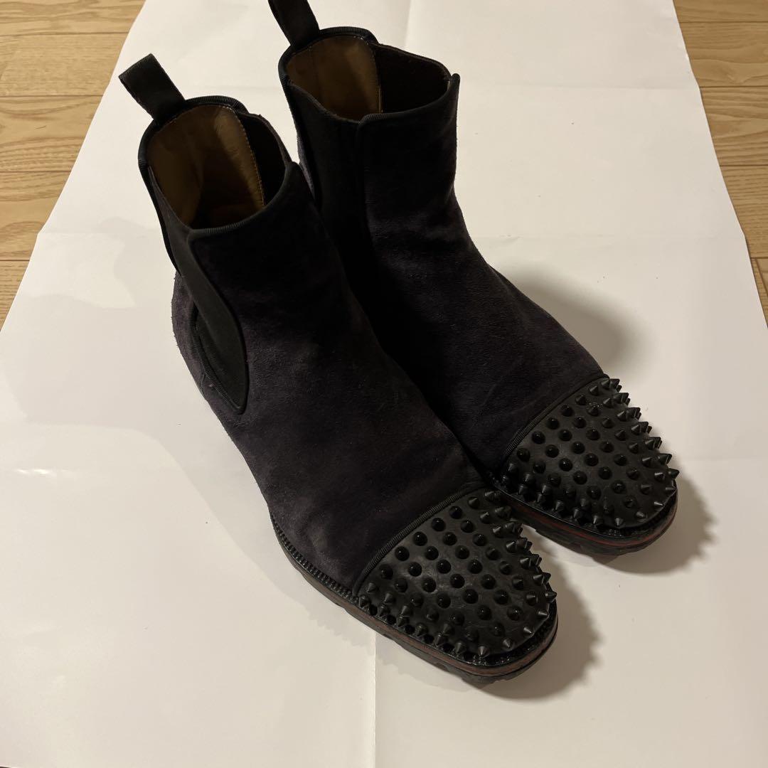 Christian Louboutin Short Boots Shoes Studs EU 41.0 US 8.0 Suede Black Authentic