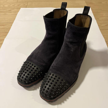 Christian Louboutin Short Boots Shoes Studs EU 41.0 US 8.0 Suede Black Authentic