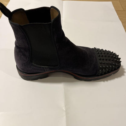 Christian Louboutin Short Boots Shoes Studs EU 41.0 US 8.0 Suede Black Authentic