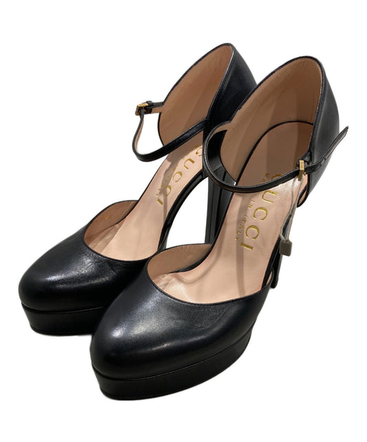 GUCCI Shoes Pumps Heel ankle strap EU 37.5 US 7.5 Black Authentic