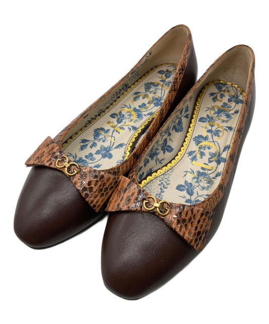 GUCCI Shoes Pumps Heel Ribbon EU 36.5 US 6.5 Leather Brown Authentic