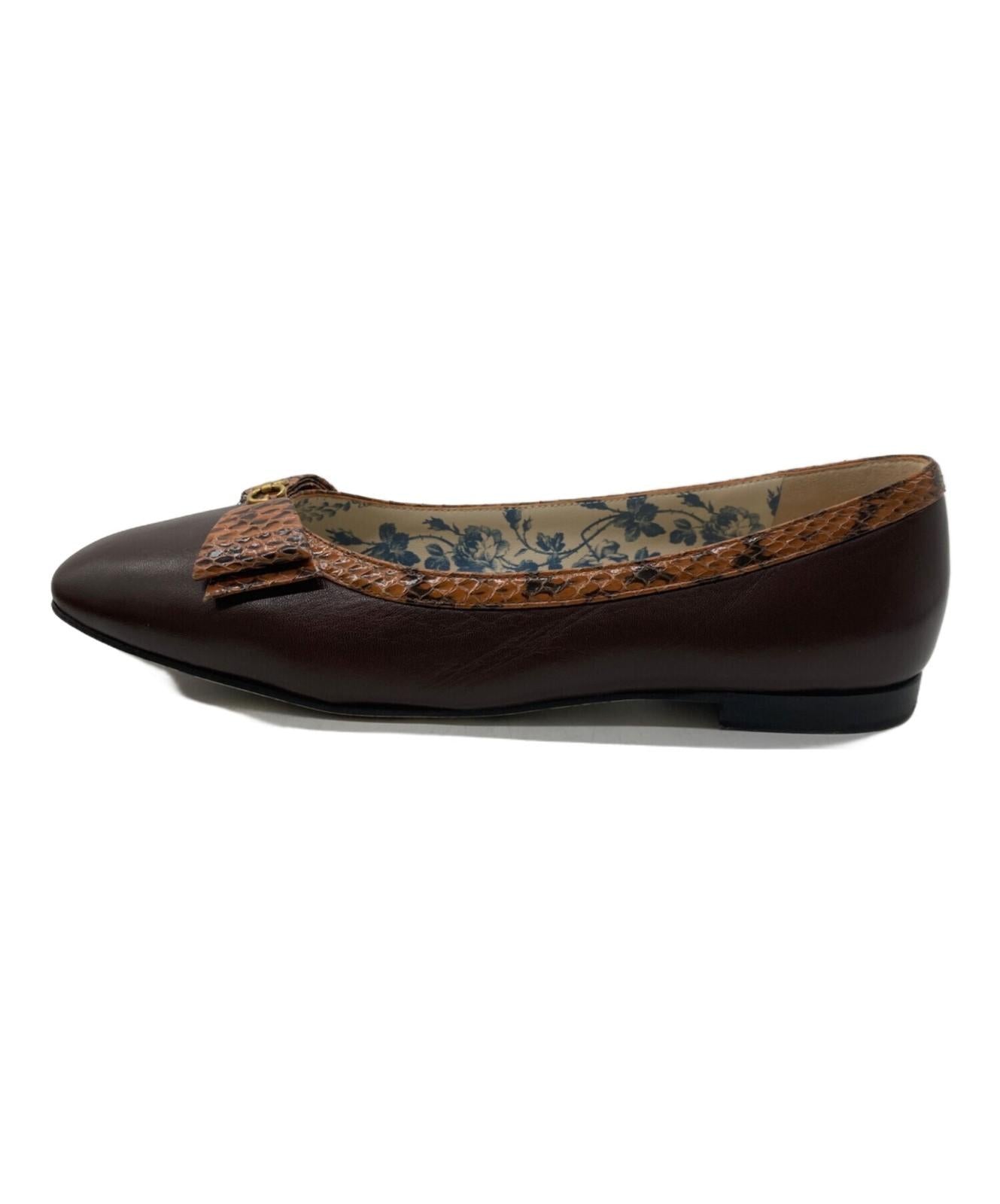 GUCCI Shoes Pumps Heel Ribbon EU 36.5 US 6.5 Leather Brown Authentic