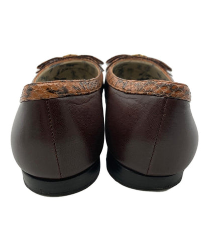 GUCCI Shoes Pumps Heel Ribbon EU 36.5 US 6.5 Leather Brown Authentic