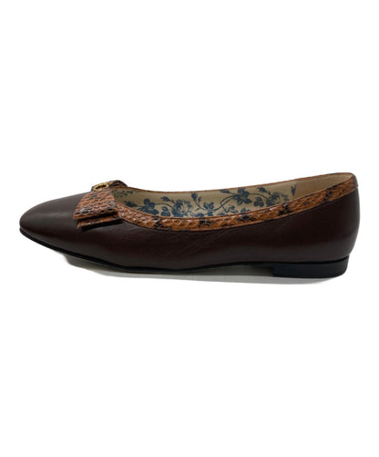 GUCCI Shoes Pumps Heel Ribbon EU 36.5 US 6.5 Leather Brown Authentic