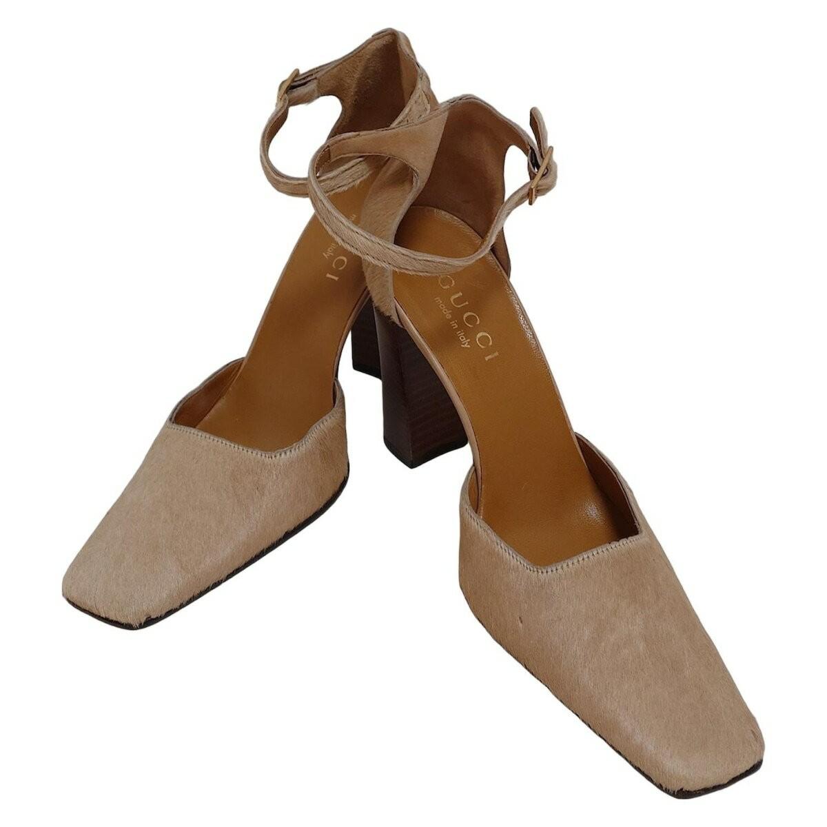 GUCCI Shoes Pumps Heel EU 37.5 US 7.5 Beige Authentic