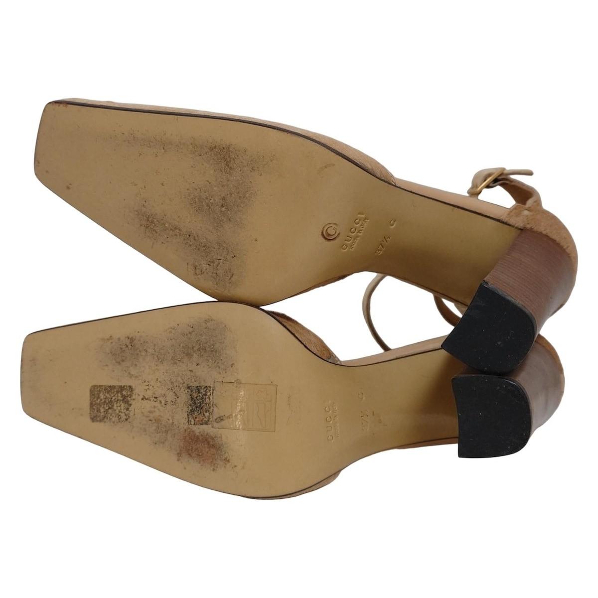 GUCCI Shoes Pumps Heel EU 37.5 US 7.5 Beige Authentic