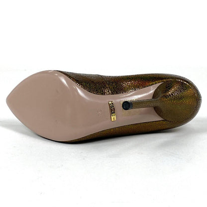 GUCCI Shoes Pumps Heel EU 36 US 6 Leather metallic khaki Authentic