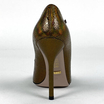 GUCCI Shoes Pumps Heel EU 36 US 6 Leather metallic khaki Authentic