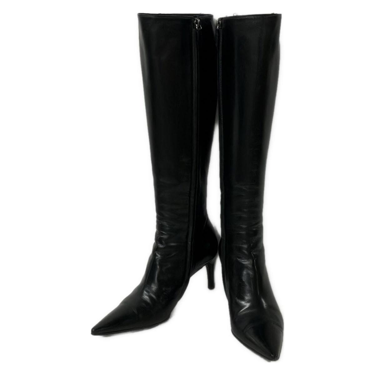 GUCCI Long Boots Shoes EU 36.5 US 6.5 Leather Black Authentic