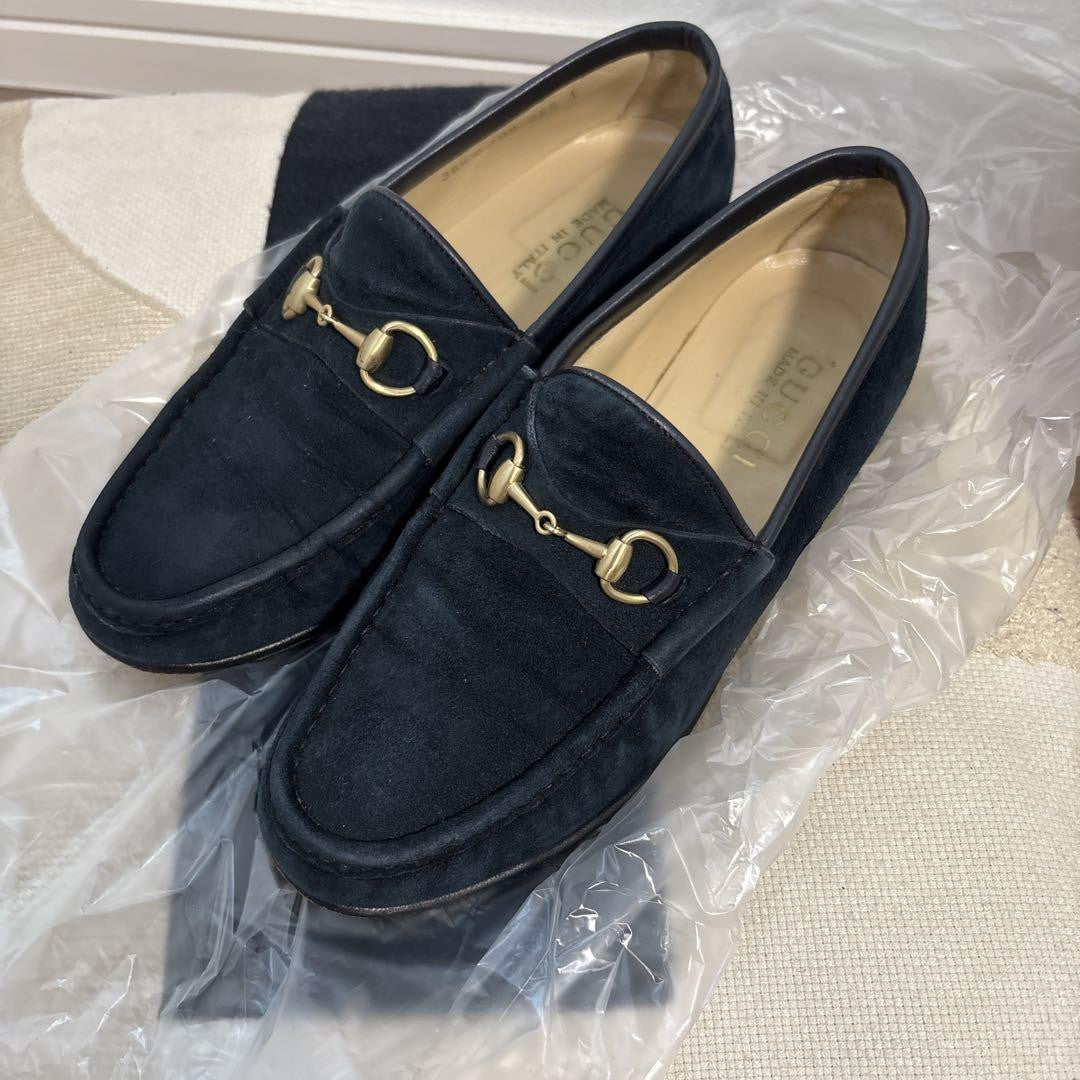 GUCCI Loafers Shoes Horse Bit EU 36 US 6 Suede Navy Authentic
