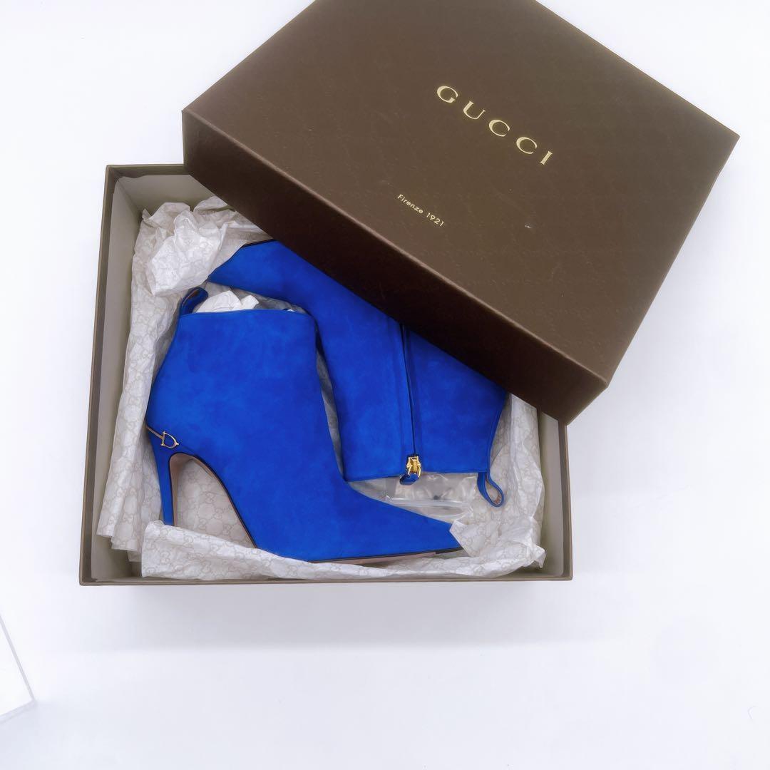 GUCCI Short Boots Shoes EU 38 US 8 Suede Blue Authentic