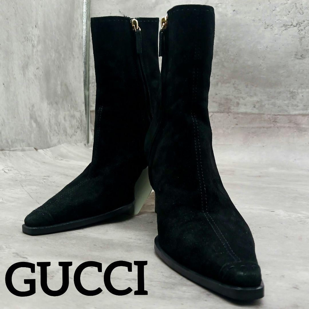 GUCCI Short Boots Shoes EU 36 US 6 Suede Black Authentic