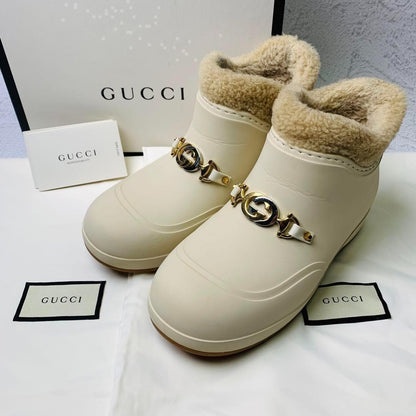 GUCCI Boots Shoes Mouton Interlocking EU 36 US 6 Off White Authentic