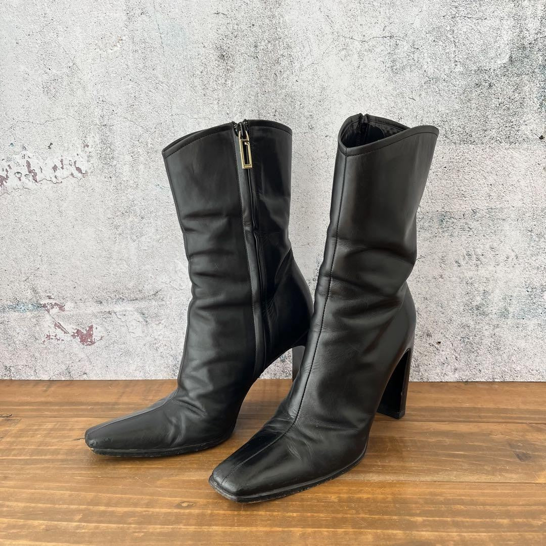 GUCCI Boots Bootie Shoes EU 37 US 7 Leather Black Authentic