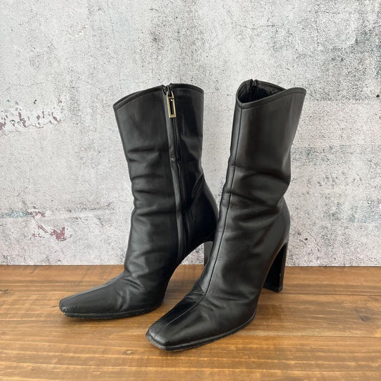 GUCCI Boots Bootie Shoes EU 37 US 7 Leather Black Authentic