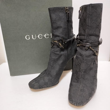 GUCCI Short Boots Shoes GG Canvas EU 39 US 9 Black Authentic