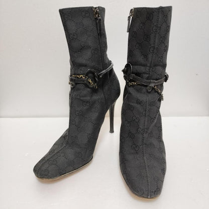 GUCCI Short Boots Shoes GG Canvas EU 39 US 9 Black Authentic